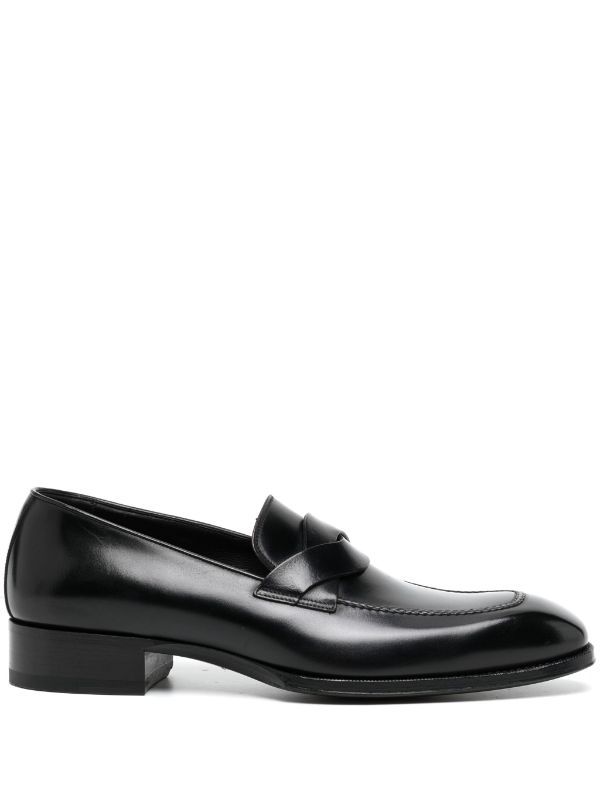 browns TOM FORD Black Crossover Leather Penny Loafers | Browns Loafers