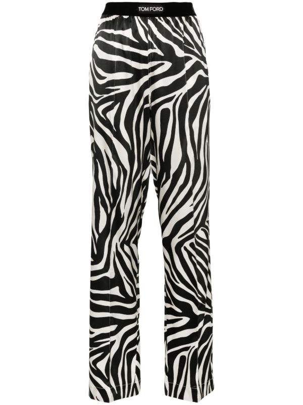 browns TOM FORD black zebra-print silk trousers | Browns Straight-Leg Pants
