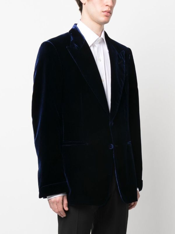 Browns TOM FORD Blue Single-breasted Velvet Blazer | Browns Suit Jackets
