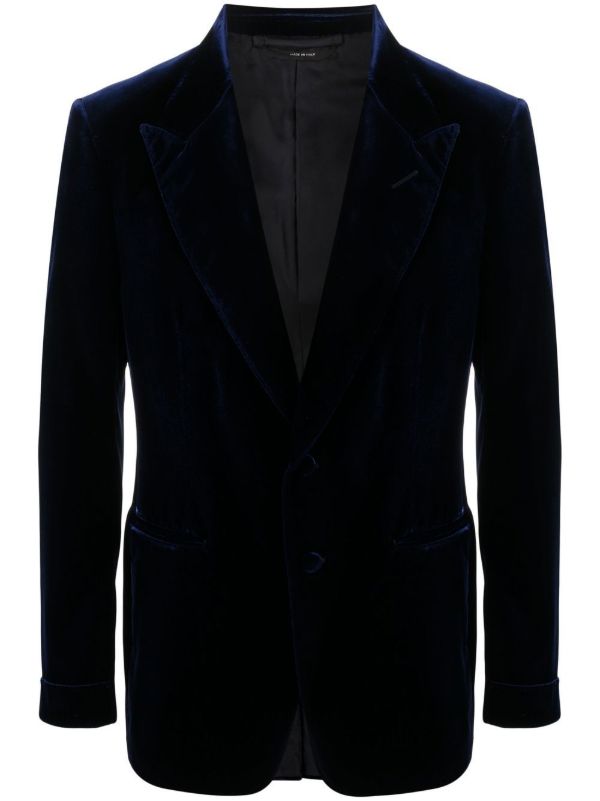 browns TOM FORD blue single-breasted velvet blazer | Browns Suit Jackets