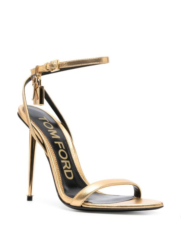 Browns TOM FORD Gold Padlock Pointy Naked 105 Leather Sandals | Browns Sandals