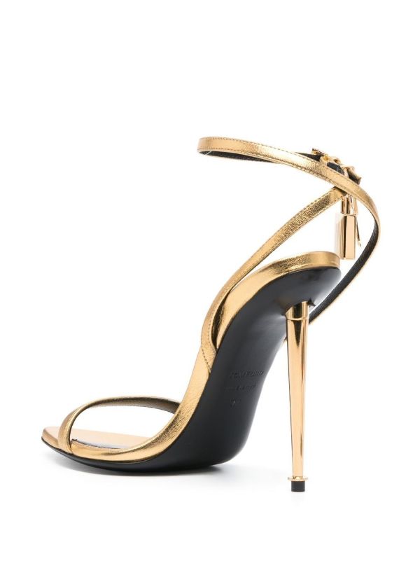 Browns TOM FORD Gold Padlock Pointy Naked 105 Leather Sandals | Browns Sandals