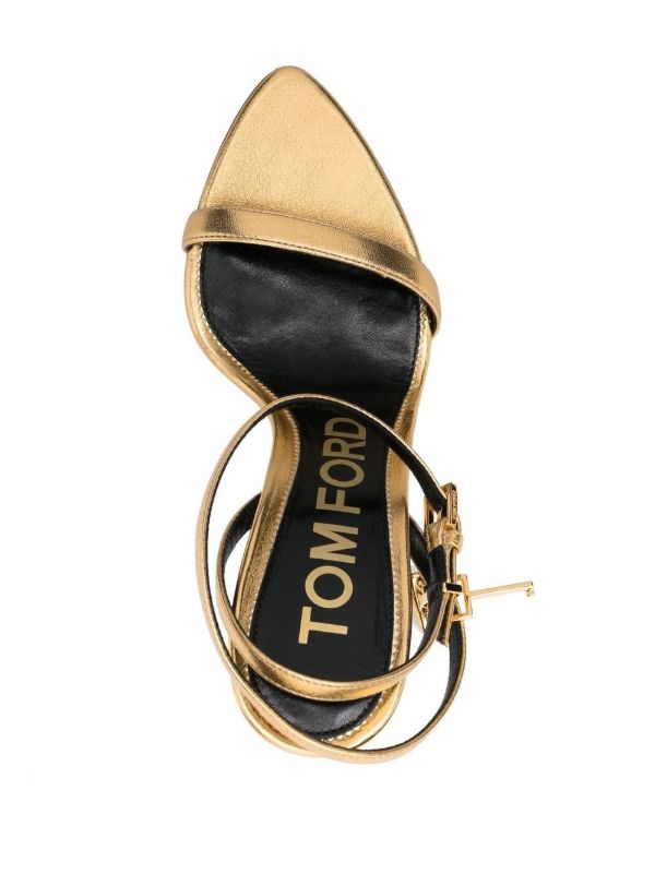 Browns TOM FORD Gold Padlock Pointy Naked 105 Leather Sandals | Browns Sandals