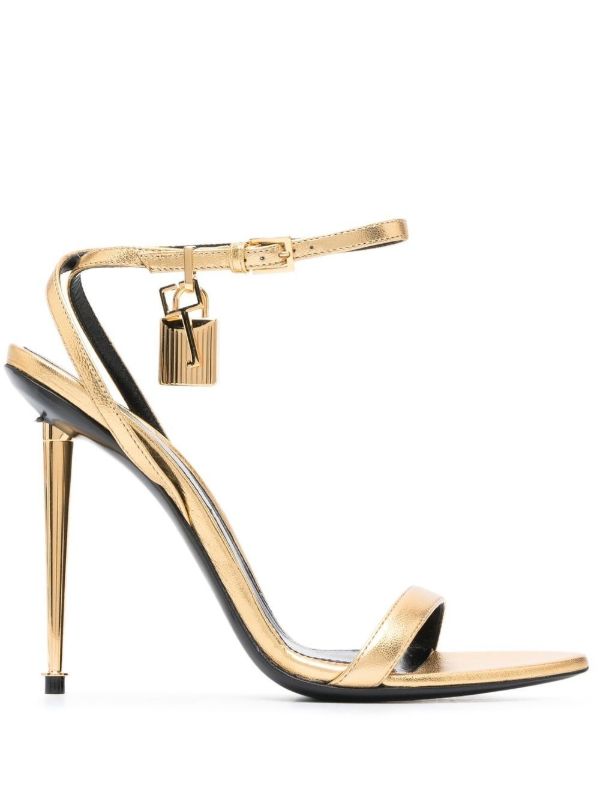browns TOM FORD gold Padlock Pointy Naked 105 leather sandals | Browns Sandals