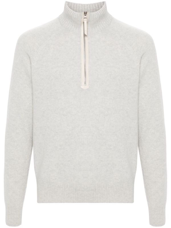 browns TOM FORD Grey Zip-Up Wool Sweater | Browns Knitted Sweaters