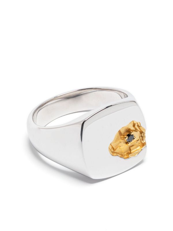 browns Tom Wood Sterling Silver Mined Black Diamond Signet Ring | Browns Rings