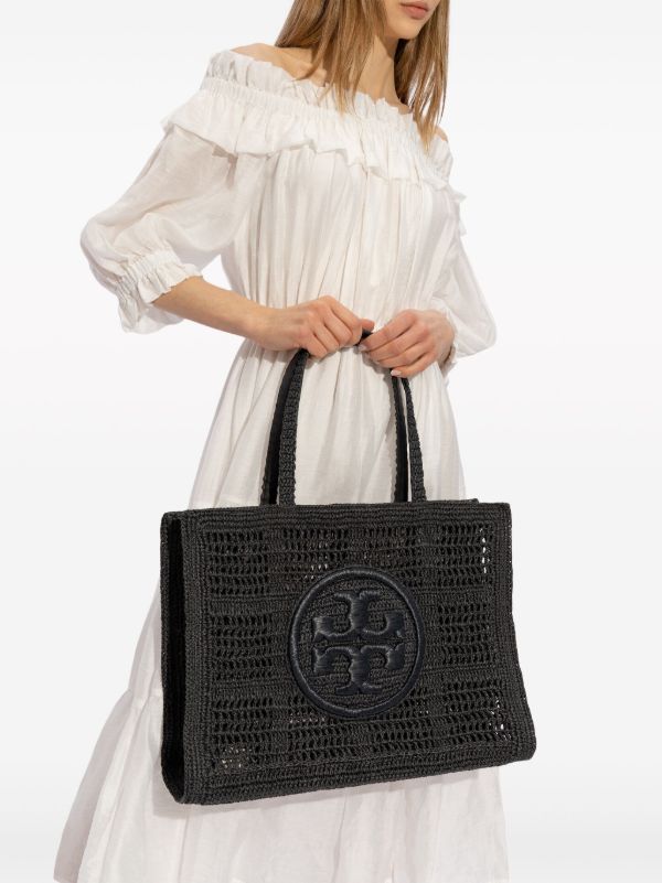 Browns Tory Burch Black Ella Large Paper Tote Bag | Browns Tote Bags