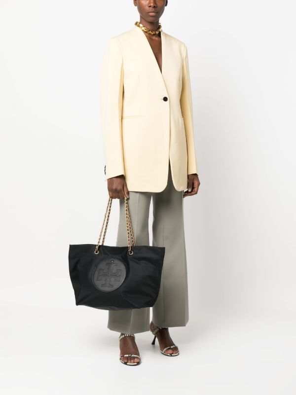 Browns Tory Burch Black Ella Logo-Patch Tote Bag | Browns Tote Bags