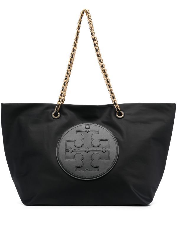 browns Tory Burch Black Ella Logo-Patch Tote Bag | Browns Tote Bags
