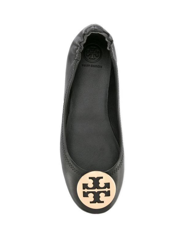 Browns Tory Burch Black Minnie Logo Plaque Ballerina Shoes | Browns Ballerina Shoes