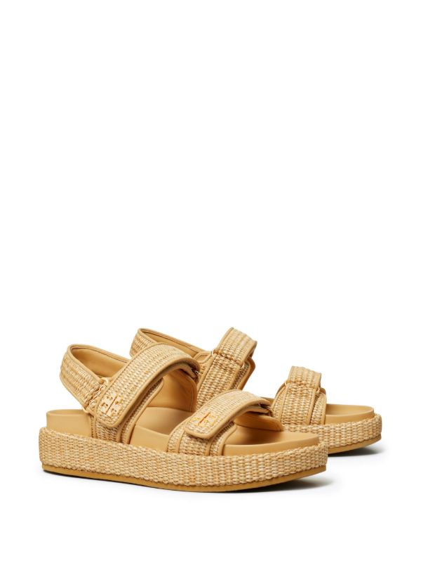 Browns Tory Burch Neutral Double T Raffia Sandals | Browns Sandals