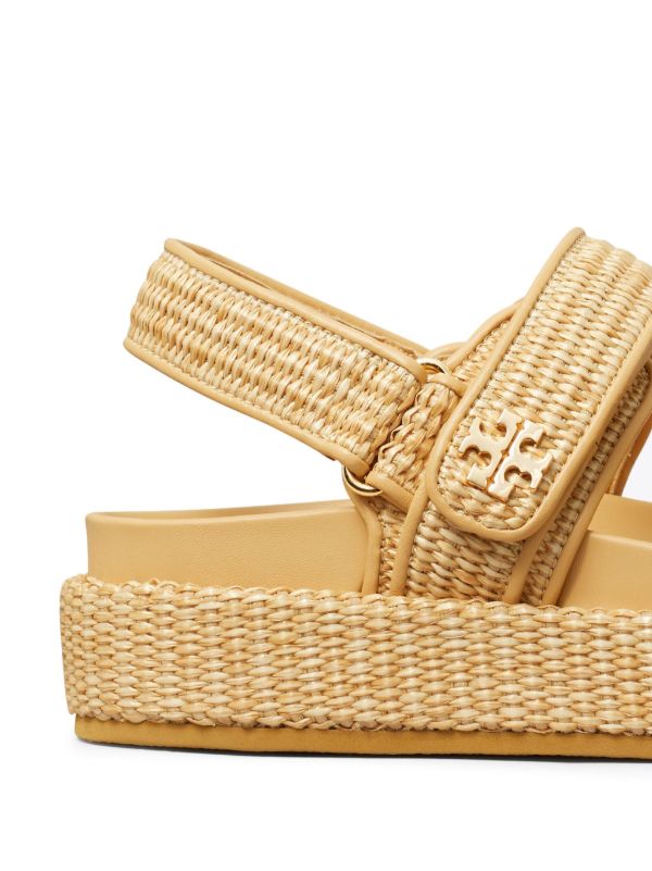 Browns Tory Burch Neutral Double T Raffia Sandals | Browns Sandals