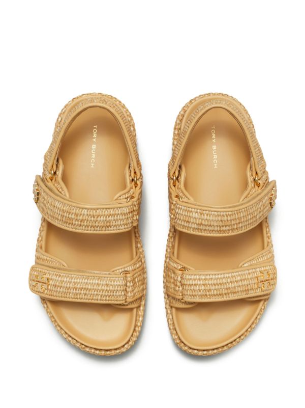 Browns Tory Burch Neutral Double T Raffia Sandals | Browns Sandals