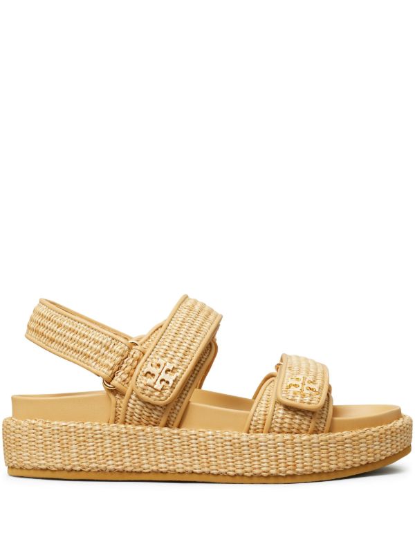 browns Tory Burch Neutral Double T Raffia Sandals | Browns Sandals