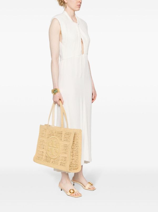 Browns Tory Burch Neutral Ella Straw Crochet Tote Bag | Browns Tote Bags