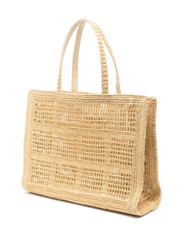 Browns Tory Burch Neutral Ella Straw Crochet Tote Bag | Browns Tote Bags