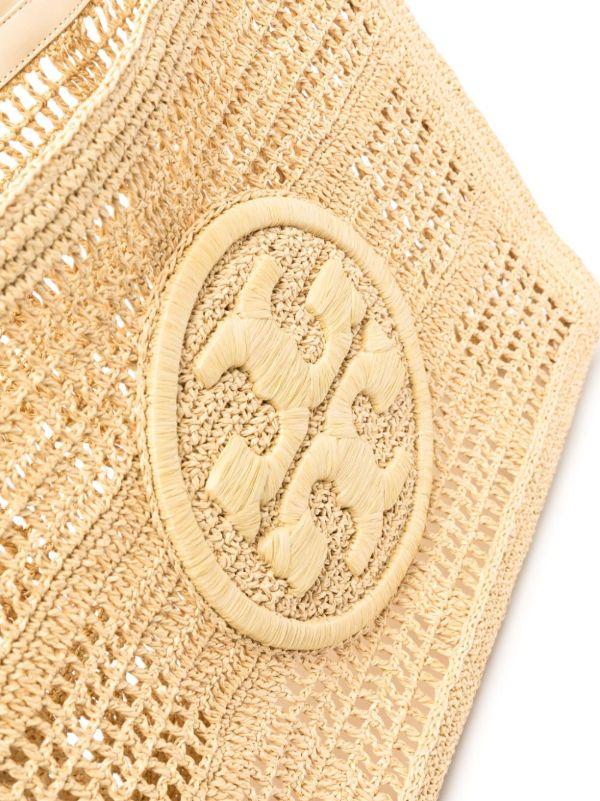 Browns Tory Burch Neutral Ella Straw Crochet Tote Bag | Browns Tote Bags