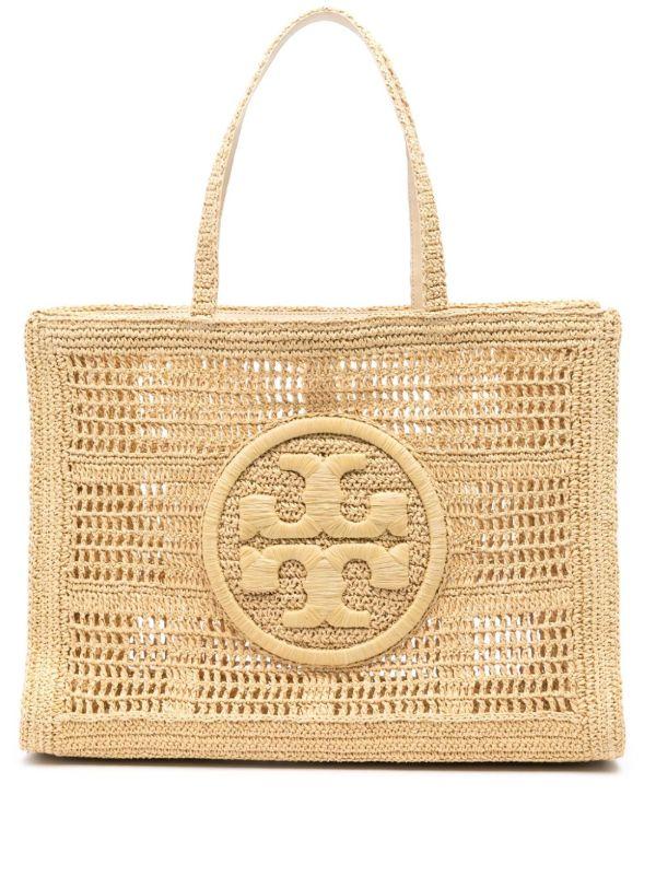 browns Tory Burch Neutral Ella Straw Crochet Tote Bag | Browns Tote Bags