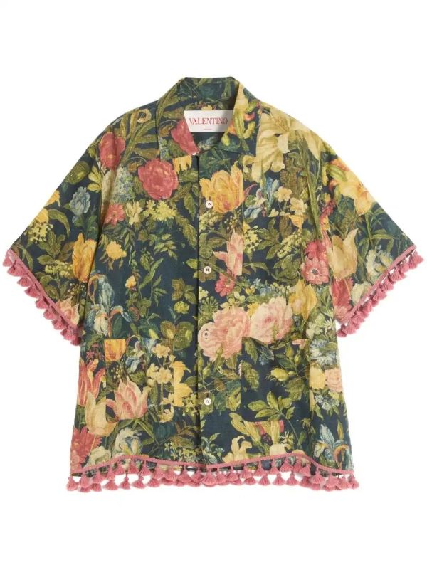 browns Valentino Garavani Apres L'Hiver linen bowling shirt | Browns Shirts
