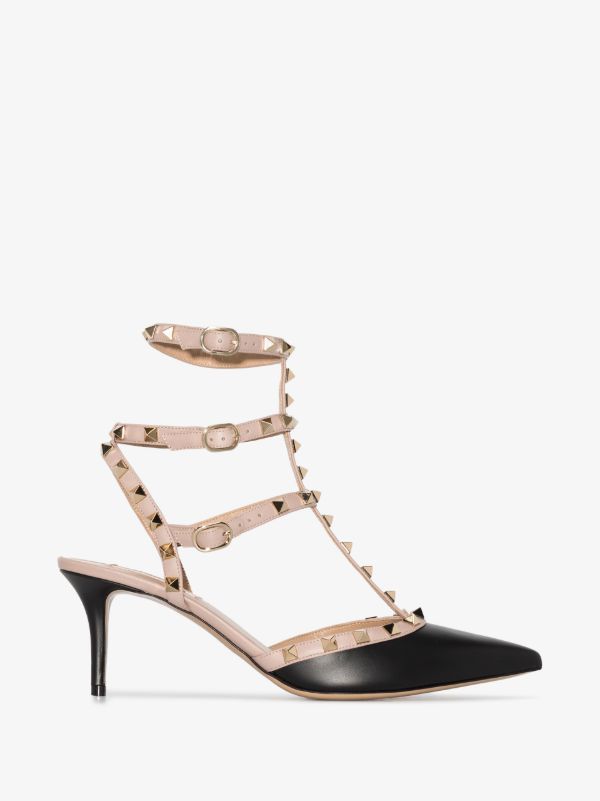 browns Valentino Garavani black and neutral Rockstud 65 leather pumps | Browns Pumps