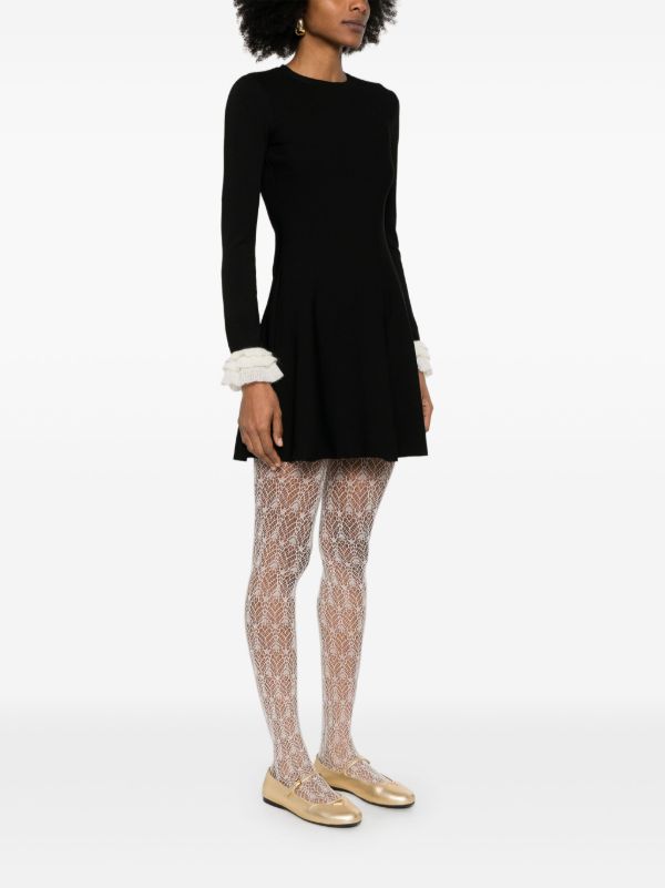Browns Valentino Garavani Black Flounce-Sleeved Dress | Browns Day Dresses