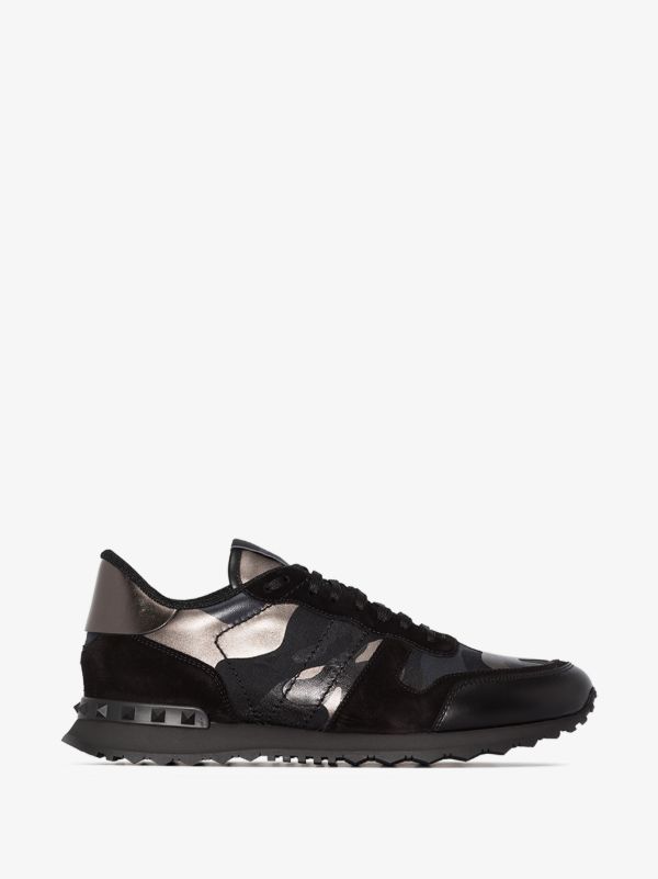 Browns Valentino Garavani Black Rockrunner Camouflage Metallic Sneakers | Browns Low-Tops