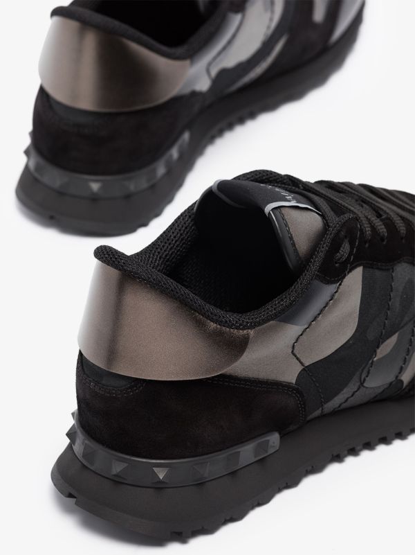 Browns Valentino Garavani Black Rockrunner Camouflage Metallic Sneakers | Browns Low-Tops