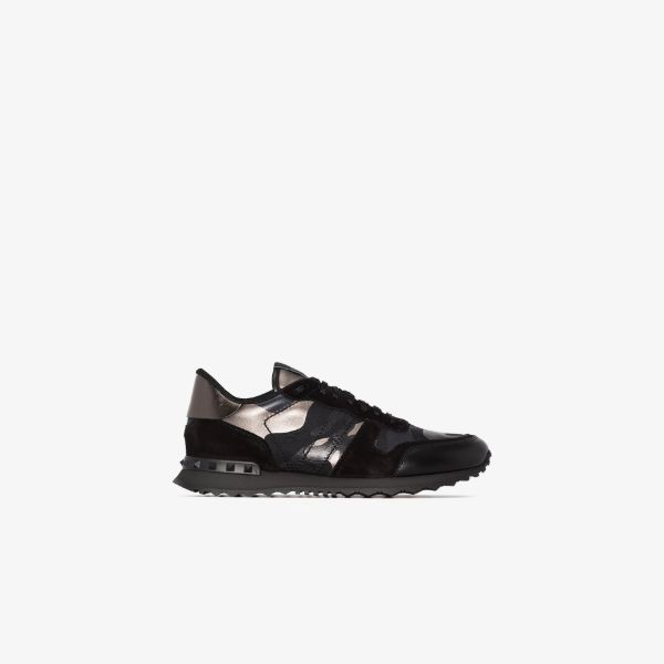 browns Valentino Garavani Black Rockrunner Camouflage Metallic Sneakers | Browns Low-Tops