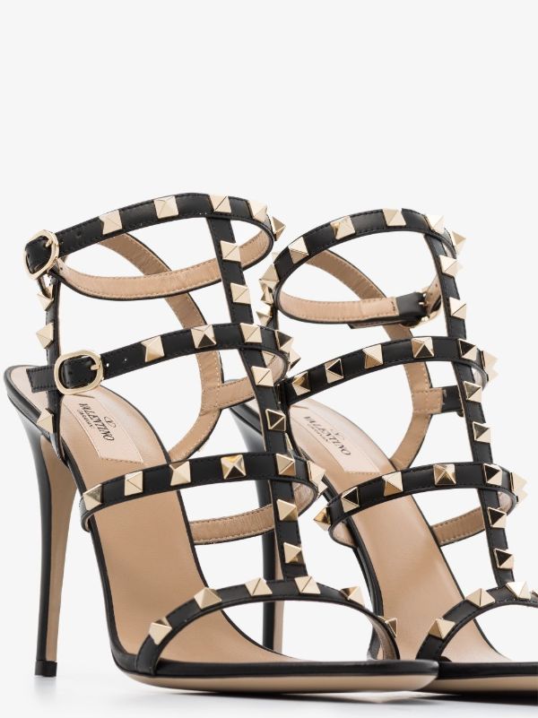 Browns Valentino Garavani Black Rockstud 110 Leather Sandals | Browns Sandals