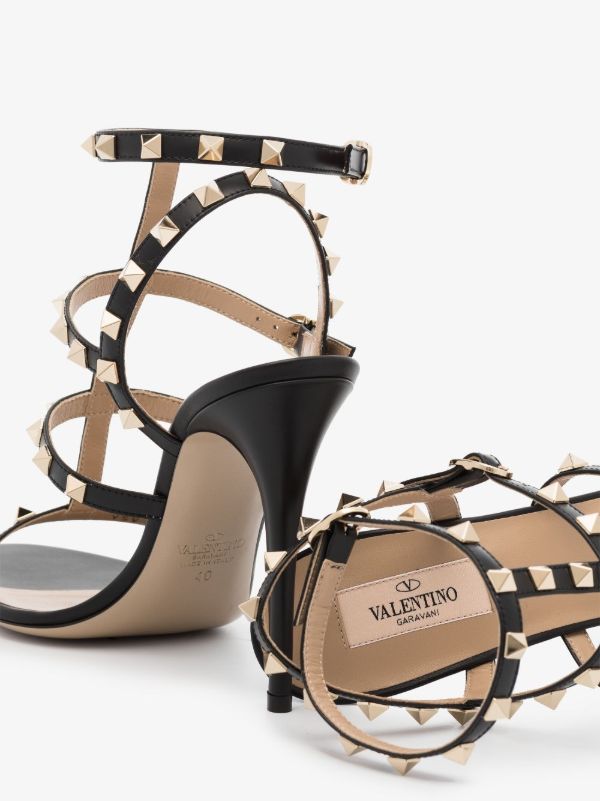 Browns Valentino Garavani Black Rockstud 110 Leather Sandals | Browns Sandals