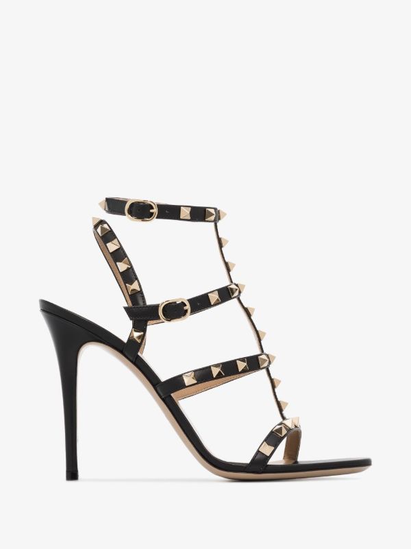 browns Valentino Garavani black Rockstud 110 leather sandals | Browns Sandals