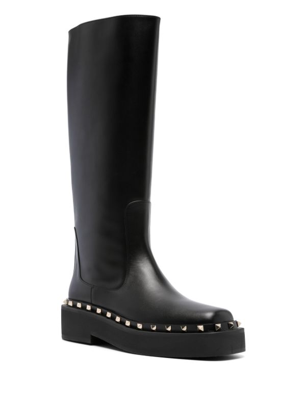 Browns Valentino Garavani Black Rockstud 30 Knee-high Leather Boots | Browns Boots