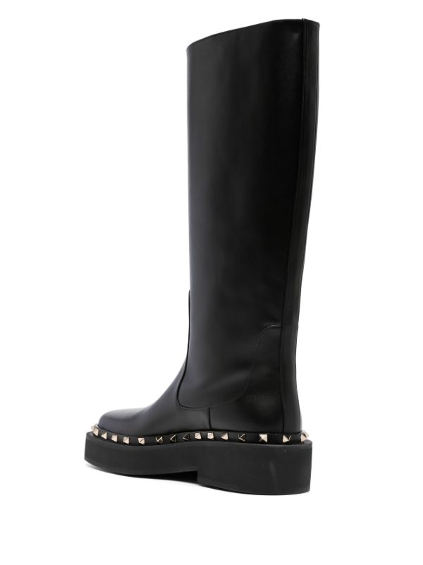 Browns Valentino Garavani Black Rockstud 30 Knee-high Leather Boots | Browns Boots