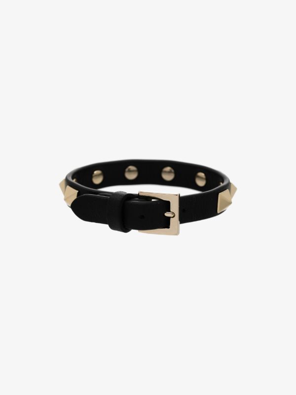 Browns Valentino Garavani Black Rockstud Leather Bracelet | Browns Bracelets