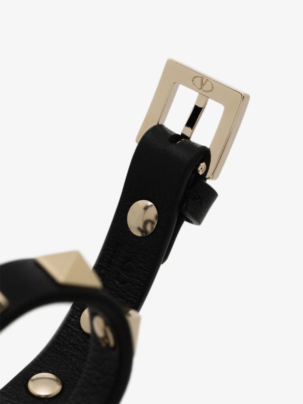 Browns Valentino Garavani Black Rockstud Leather Bracelet | Browns Bracelets