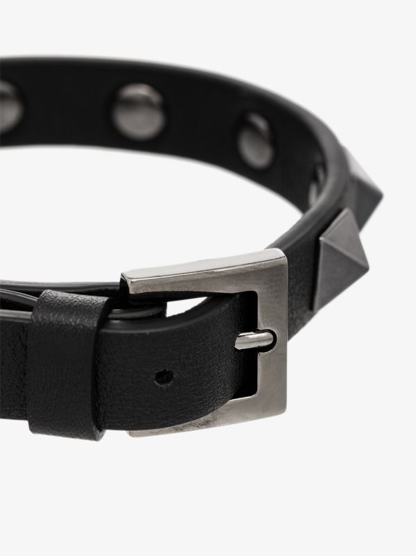 Browns Valentino Garavani Black Rockstud Leather Bracelet | Browns Bracelets