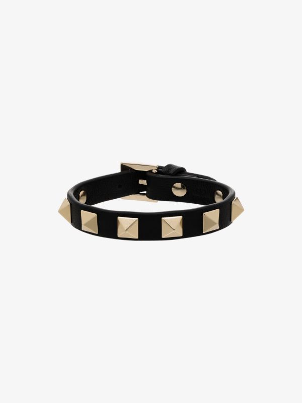 browns Valentino Garavani black Rockstud leather bracelet | Browns Bracelets