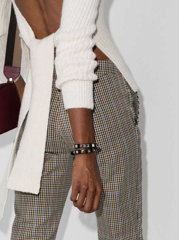 Browns Valentino Garavani Black Rockstud Leather Wrap Bracelet | Browns Bracelets