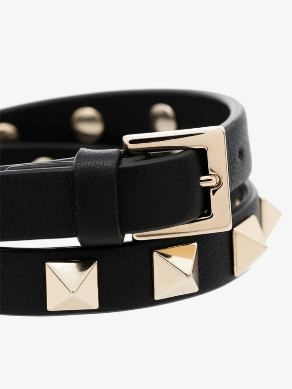 Browns Valentino Garavani Black Rockstud Leather Wrap Bracelet | Browns Bracelets
