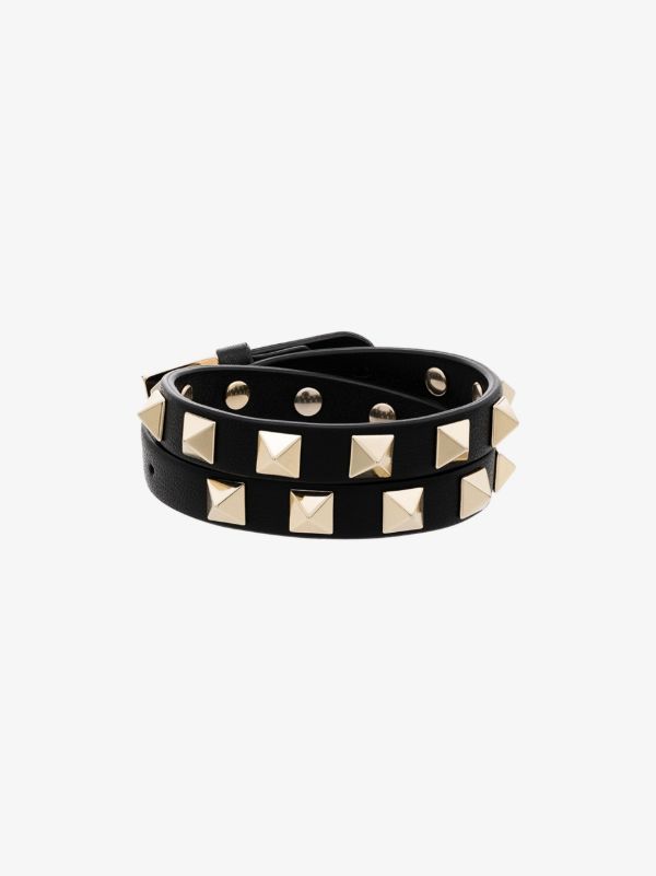 browns Valentino Garavani black rockstud leather wrap bracelet | Browns Bracelets