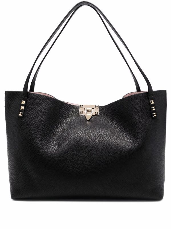 Browns Valentino Garavani Black Rockstud Medium Leather Tote Bag | Browns Tote Bags