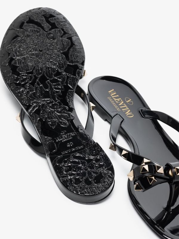 Browns Valentino Garavani Black Rockstud Rubber Sandals | Browns Sandals
