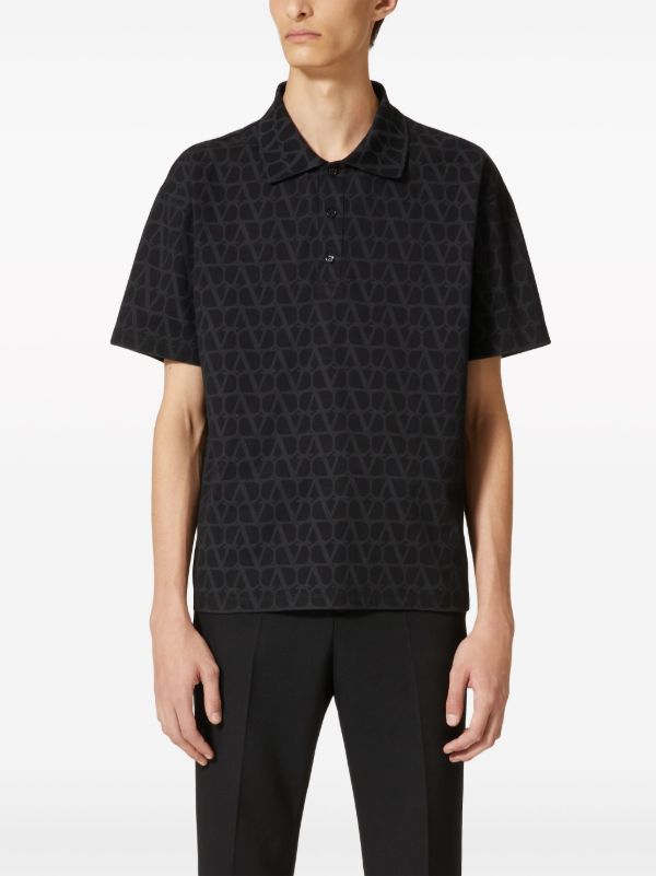 Browns Valentino Garavani Black Toile Iconographe Polo Shirt | Browns Polo Shirts