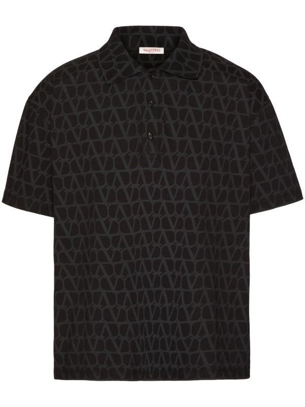 browns Valentino Garavani Black Toile Iconographe Polo Shirt | Browns Polo Shirts