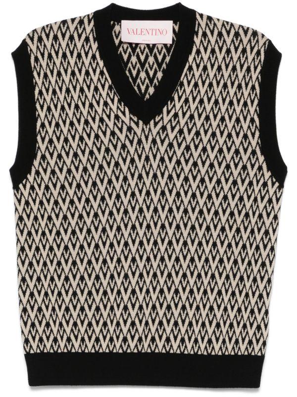 browns Valentino Garavani Black Toute La V Vest | Browns Knitted Sweaters