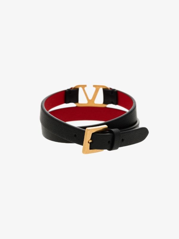 Browns Valentino Garavani Black VLogo Leather Wrap Bracelet | Browns Bracelets