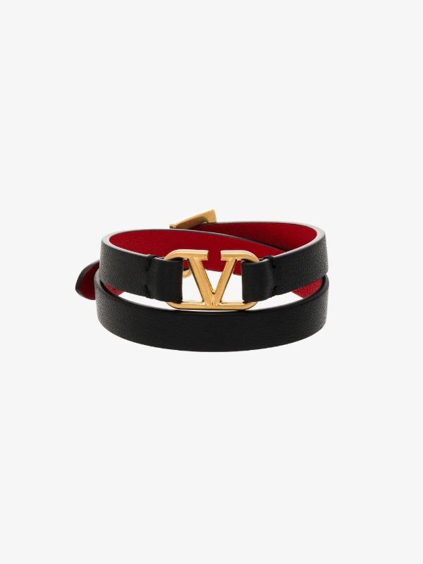 browns Valentino Garavani black VLogo leather wrap bracelet | Browns Bracelets