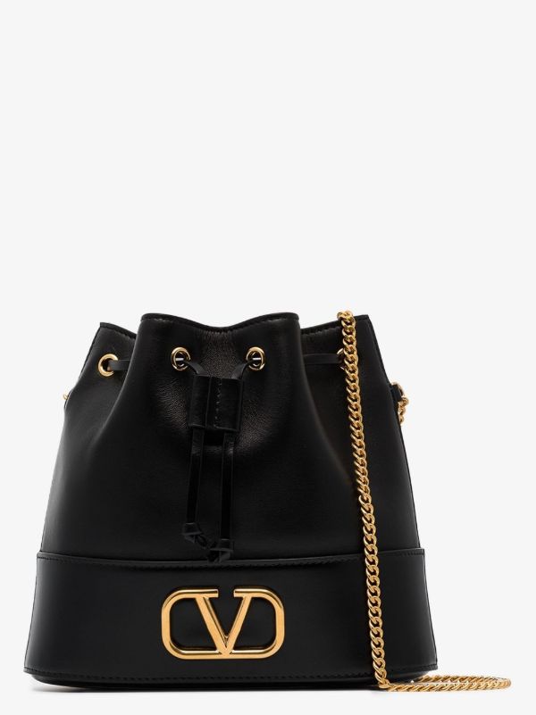 Browns Valentino Garavani Black VLOGO Mini Leather Bucket Bag | Browns Bucket Bags