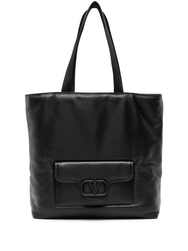 browns Valentino Garavani Black VLogo Signature Leather Tote Bag | Browns Tote Bags