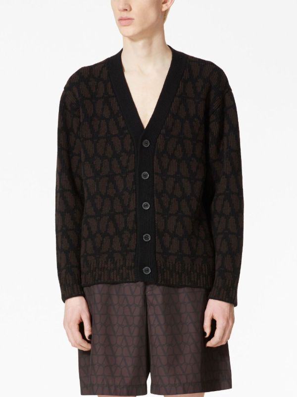 Browns Valentino Garavani Brown Toile Iconographe-jacquard Cardigan | Browns Cardigans